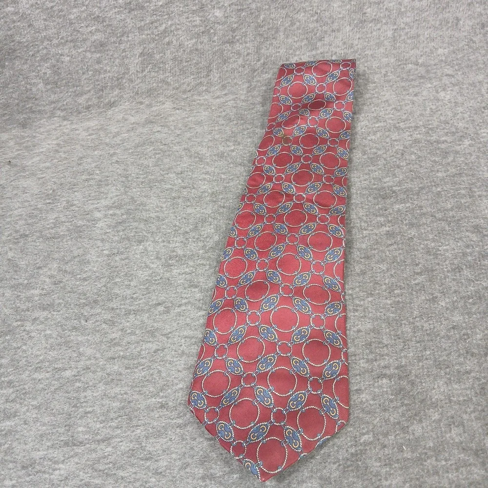 Bert Pulitzer Made In Usa Men's Red Chainlink‎ Pattern 100% Silk Tie